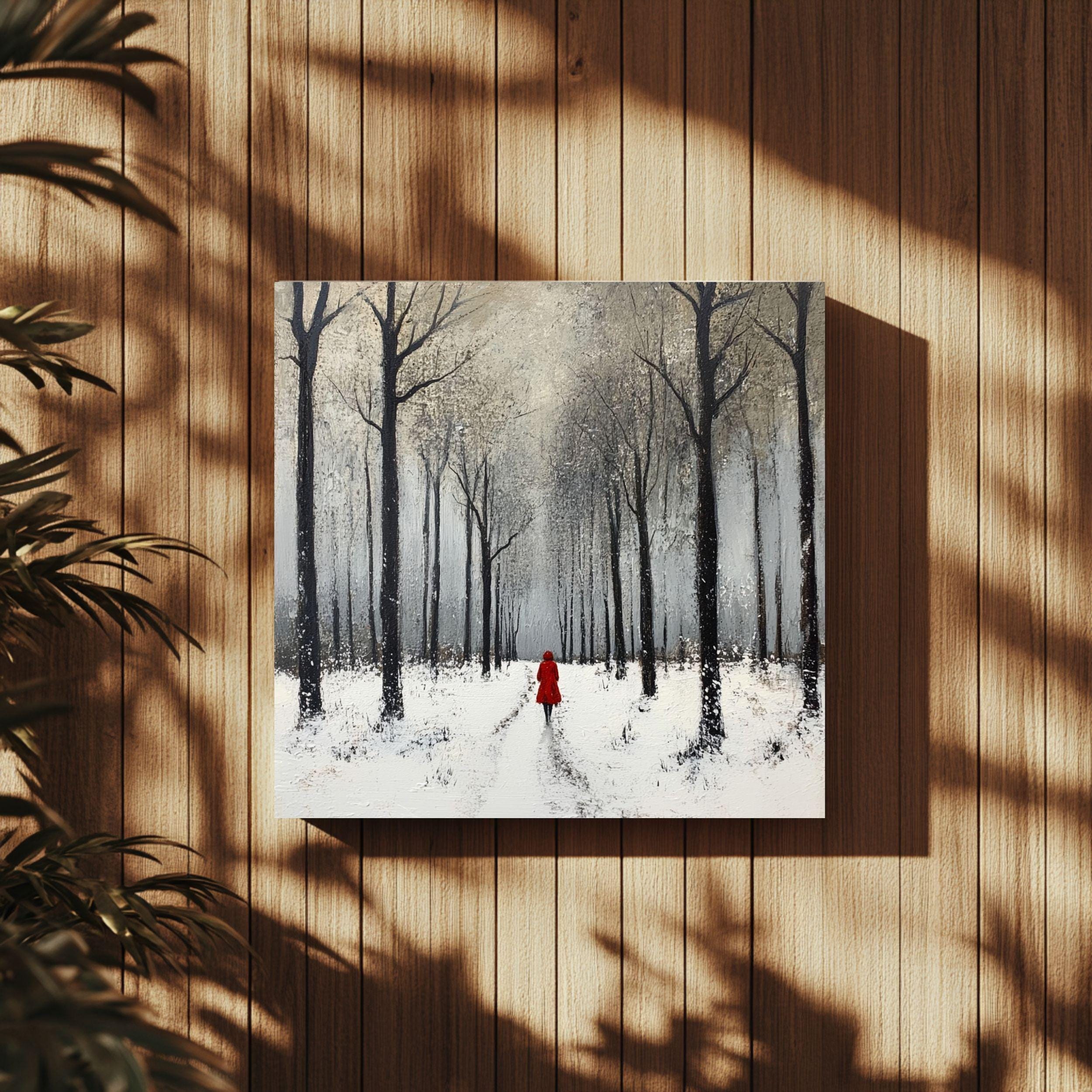 Winter Forest Scene Wall Art, Cozy Snowy Trees Black Framed Canvas Art, Snow Covered Nature Poster, Winter Christmas Wall Decor