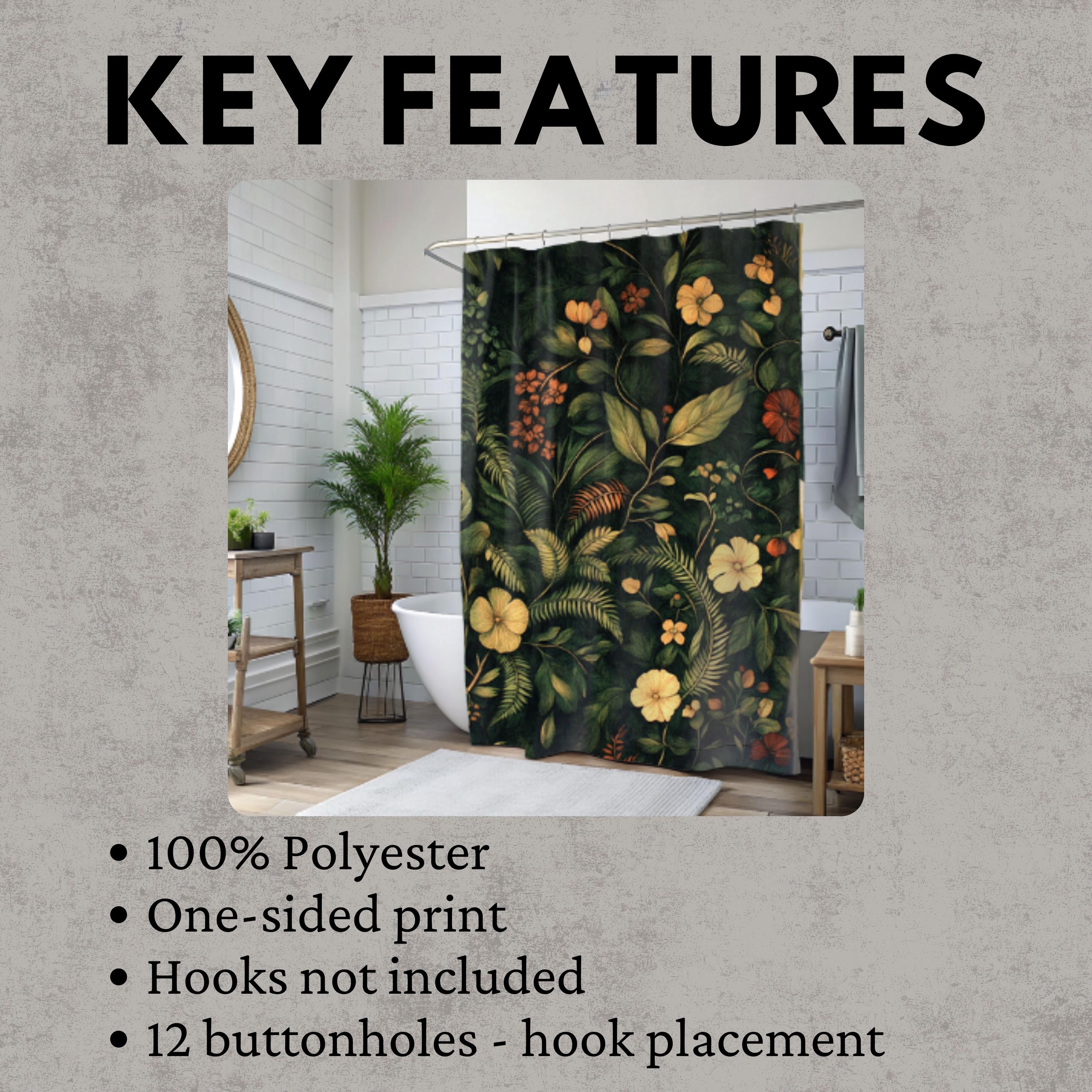 Forest Scene Shower Curtain, Vintage Floral Botanical Print Bathroom Decor, William Morris Inspired Bathroom Curtain, Woodland Rustic Decor