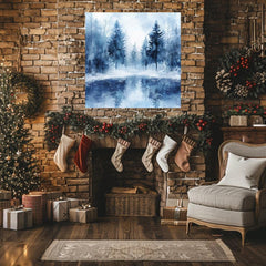 Winter Forest Wall Art, Black Framed Wall Art for Living Room, Blue Forest Wall Art, Nature Wall Art, Christmas Wall Art, Winter Poster