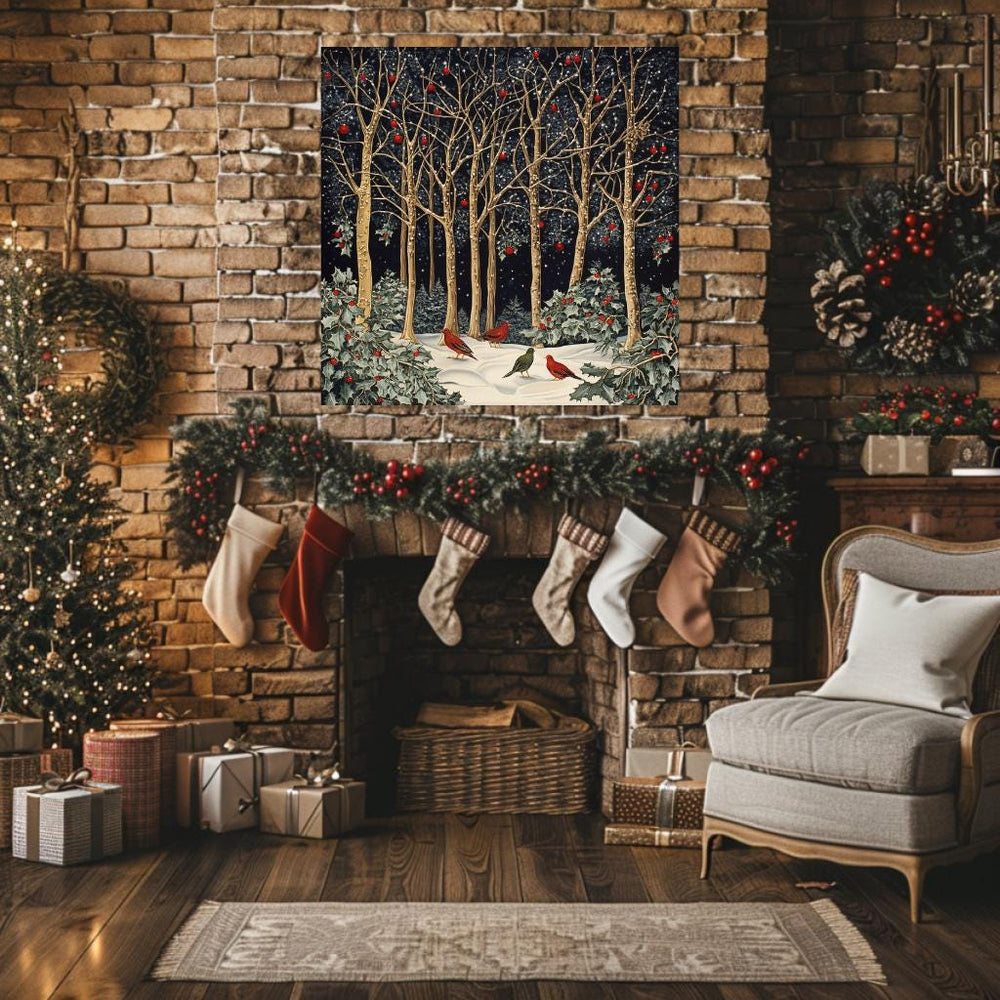 Morris Inspired Wall Art, Living Room Decor, Large Wall Art, Christmas Wall Art, Christmas Gift, Vintage Forest Wall Canvas, Above Bed Decor