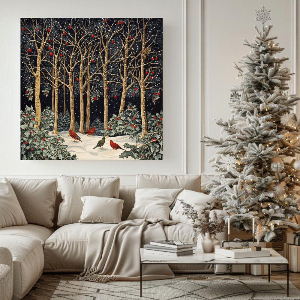 Morris Inspired Wall Art, Living Room Decor, Large Wall Art, Christmas Wall Art, Christmas Gift, Vintage Forest Wall Canvas, Above Bed Decor