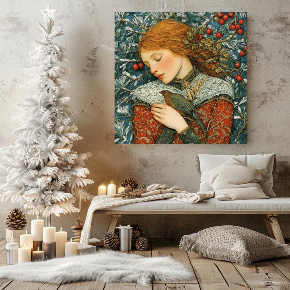 Woman William Morris Inspired Art, Vintage Christmas Wall Art, Ready to Hang Christmas Decor, Christmas Gift William Morris Christmas Art