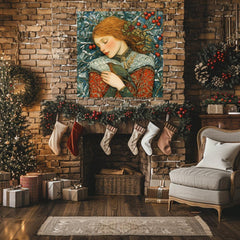 Woman William Morris Inspired Art, Vintage Christmas Wall Art, Ready to Hang Christmas Decor, Christmas Gift William Morris Christmas Art