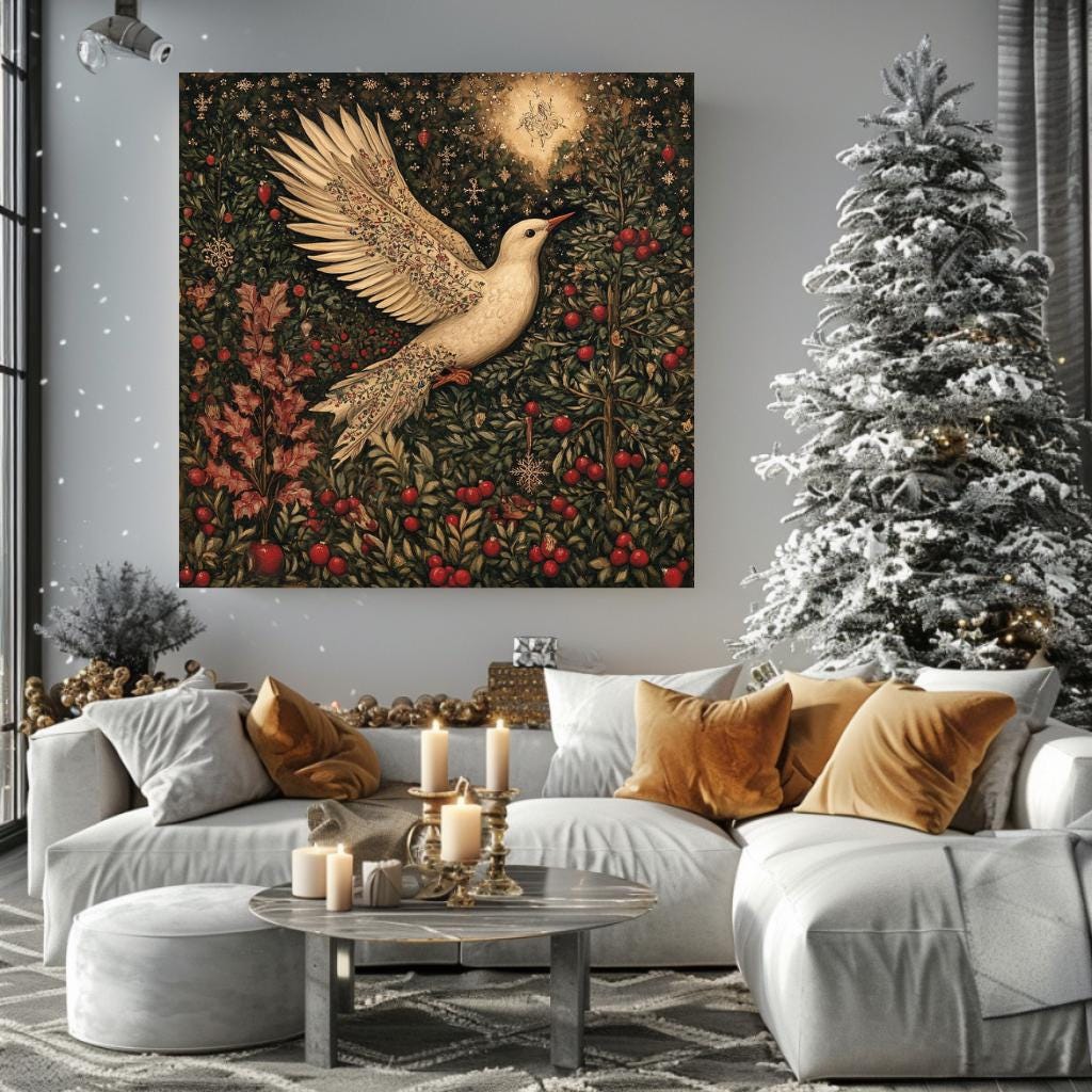 William Morris Bird Canvas, Framed Vintage Bird Art, Botanical Poster Print, Cottagecore Home Decor, Nature-Inspired Wall Wall Art