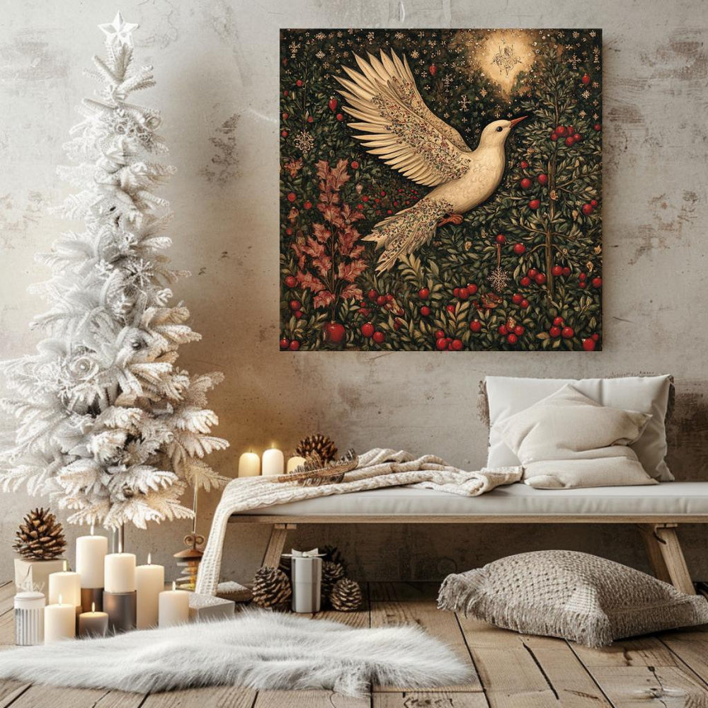 William Morris Bird Canvas, Framed Vintage Bird Art, Botanical Poster Print, Cottagecore Home Decor, Nature-Inspired Wall Wall Art
