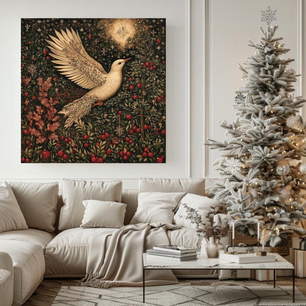 William Morris Bird Canvas, Framed Vintage Bird Art, Botanical Poster Print, Cottagecore Home Decor, Nature-Inspired Wall Wall Art