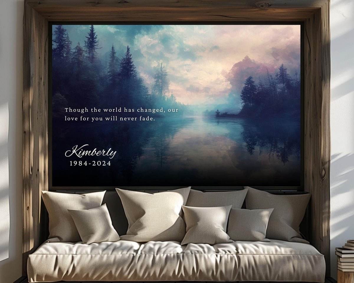 Memorial Canvas Art, Custom Ethereal Landscape Art Wall Decor, Bereavement Wall Art, Black Framed Memorial Gift, Tribute Poster