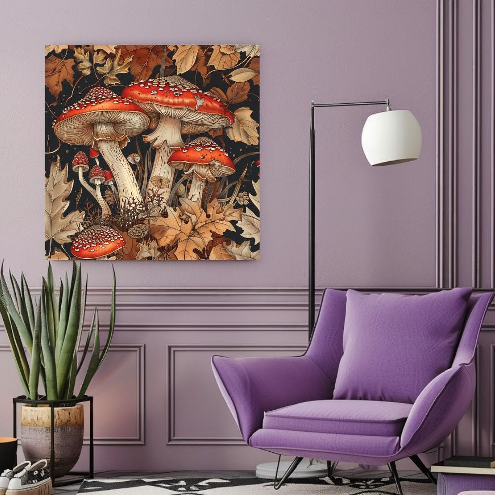 William Morris Inspired Mushrooms Canvas Vintage Mushroom Cottagecore Canvas Wall Art Botanical Mushroom Illustration Housewarming Present