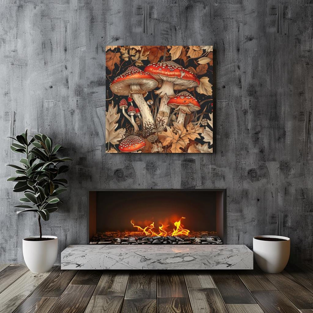William Morris Inspired Mushrooms Canvas Vintage Mushroom Cottagecore Canvas Wall Art Botanical Mushroom Illustration Housewarming Present