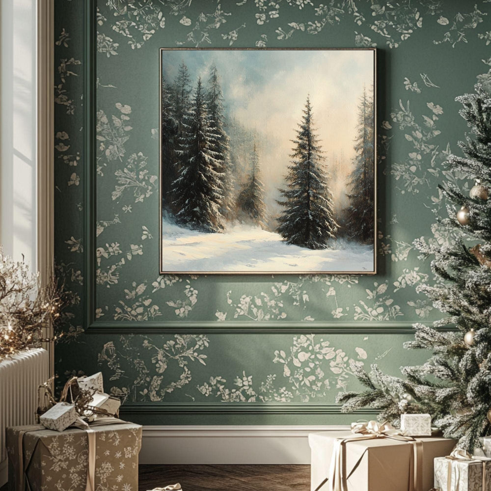 Snowy Forest Canvas Wall Art, Rustic Winter Landscape Print, Woodland Pine Tree Artwork, Cozy Cabin Christmas Decor, Seasonal Wall Hanging