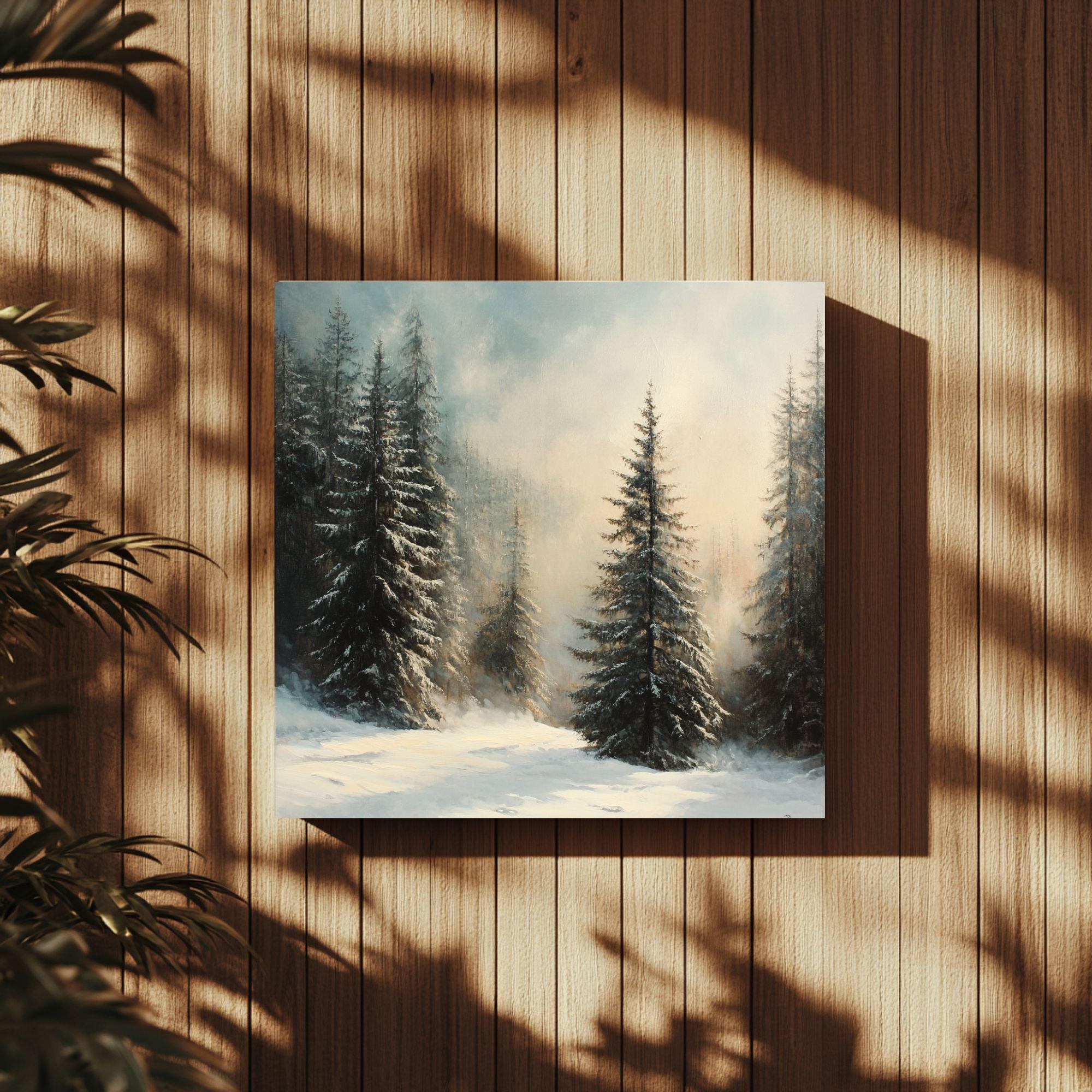 Snowy Forest Canvas Wall Art, Rustic Winter Landscape Print, Woodland Pine Tree Artwork, Cozy Cabin Christmas Decor, Seasonal Wall Hanging