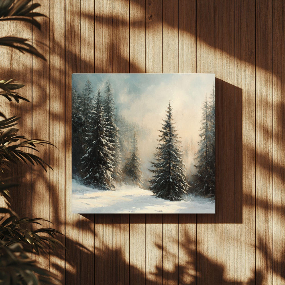 Snowy Forest Canvas Wall Art, Rustic Winter Landscape Print, Woodland Pine Tree Artwork, Cozy Cabin Christmas Decor, Seasonal Wall Hanging