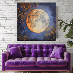 Golden Moon Enchanting Canvas Wall Art, Lunar Art Black Framed Wall Art Decor, Celestial Bewitching Art Ready to Hang Wall Magical Art Decor
