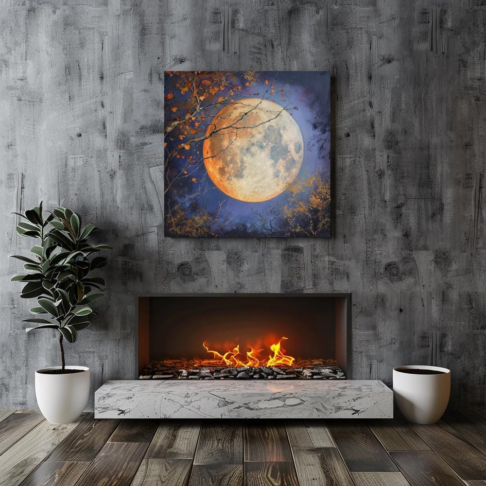 Golden Moon Enchanting Canvas Wall Art, Lunar Art Black Framed Wall Art Decor, Celestial Bewitching Art Ready to Hang Wall Magical Art Decor