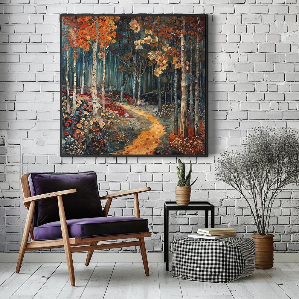 Autumn Forest Wall Art Canvas, Autumn Wall Art, William Morris Art, Black Framed Fall Wall Art for Living Room, Large Square Wall Art Print