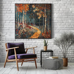 Autumn Forest Wall Art Canvas, Autumn Wall Art, William Morris Art, Black Framed Fall Wall Art for Living Room, Large Square Wall Art Print