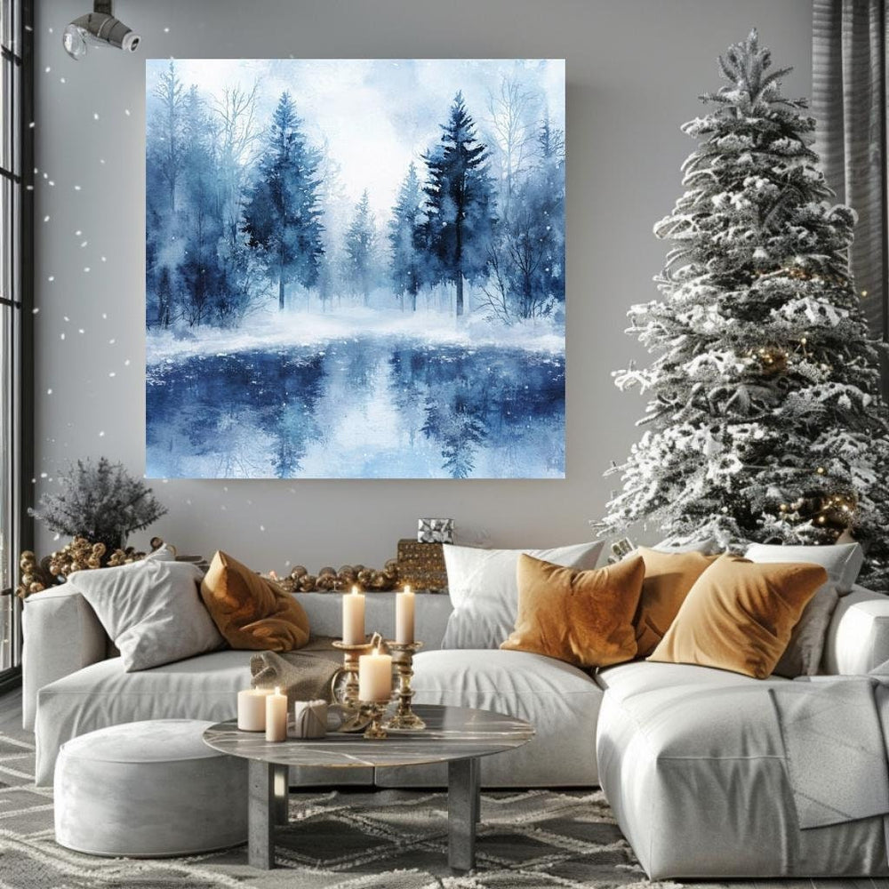 Winter Forest Wall Art, Black Framed Wall Art for Living Room, Blue Forest Wall Art, Nature Wall Art, Christmas Wall Art, Winter Poster