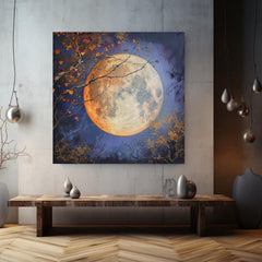 Golden Moon Enchanting Canvas Wall Art, Lunar Art Black Framed Wall Art Decor, Celestial Bewitching Art Ready to Hang Wall Magical Art Decor