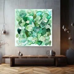 Seaglass Coastal Home Decor, Tropical Wall Art, Beach Decor, Green Wall Art, Ready To Hang Decor, Ocean Watercolor Canvas, Summer Stone Art