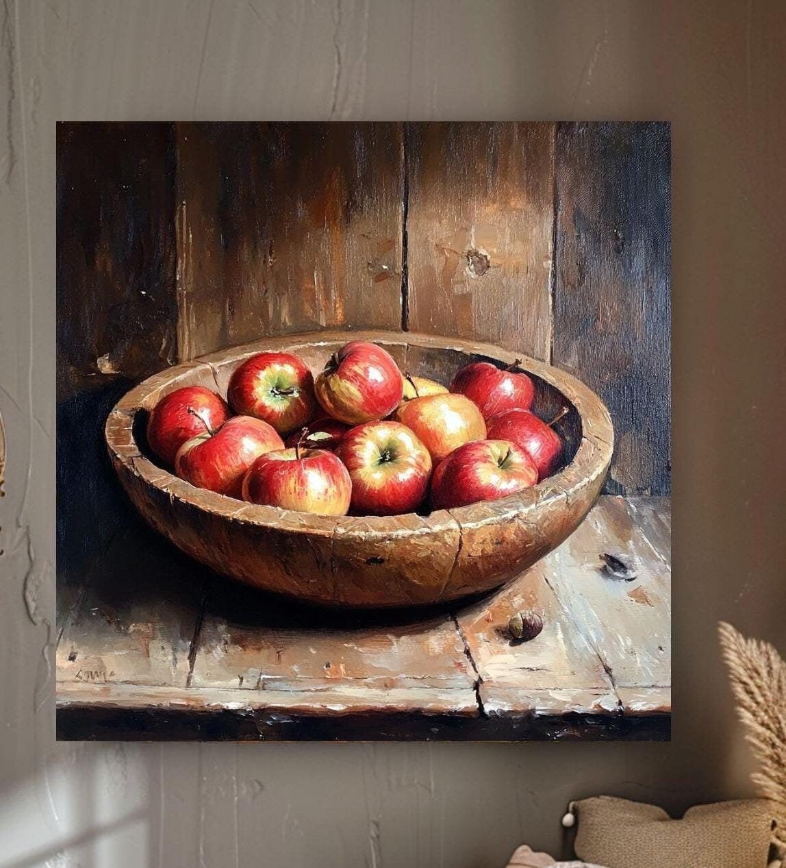 Apple Still Life Painting, Farmhouse Kitchen Wall Art, Fruit Print for Kitchen Art, Traditional Still Life Decor, Country Style Wall Art