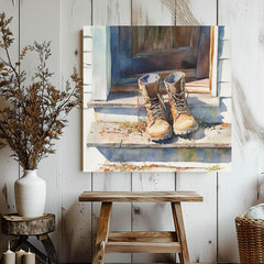 Rustic Distressed Boots Canvas Art, Western Farmhouse Wall Decor, Vintage Country Style Art Print, Distressed Boots Canvas Art