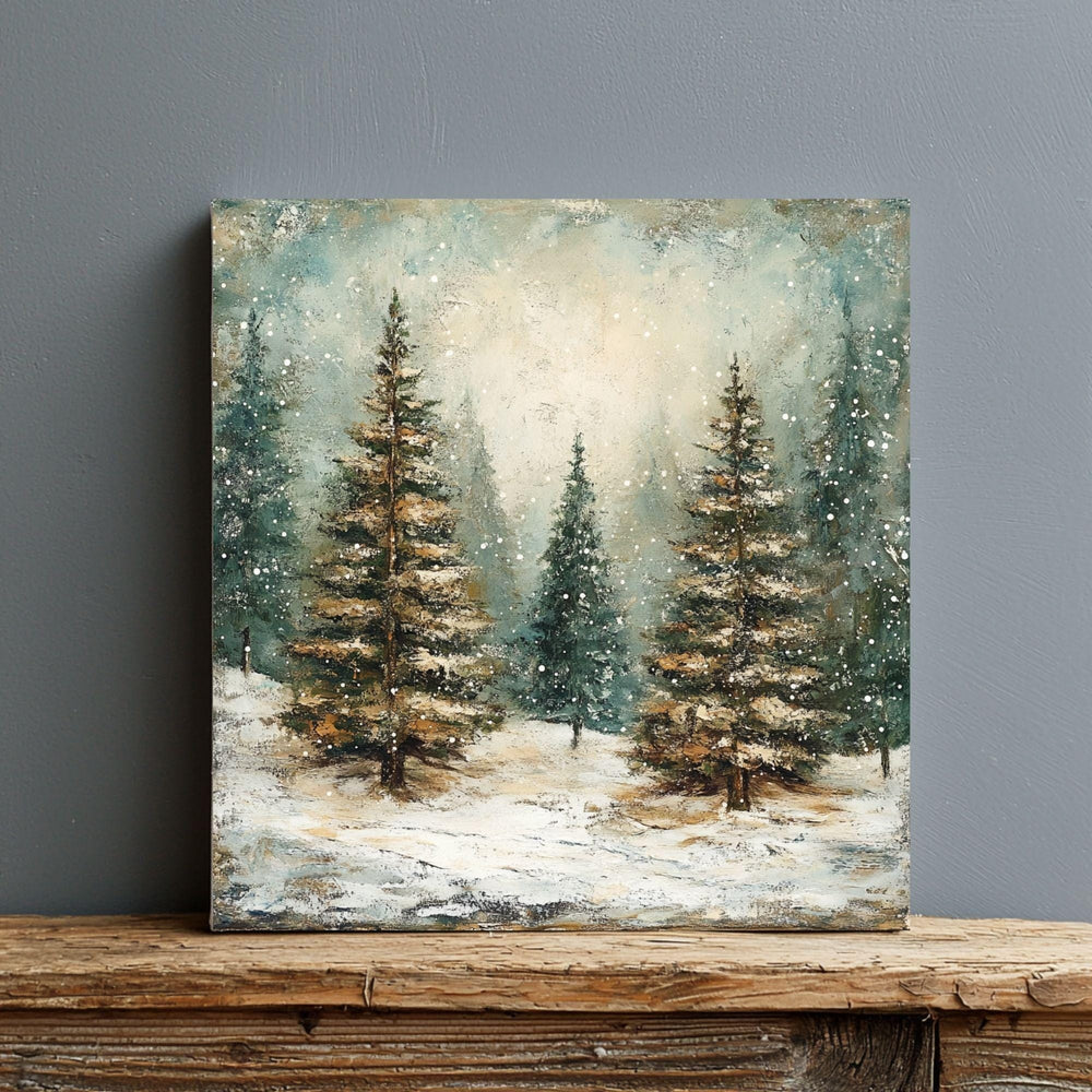 Winter Abstract Forest Wall Art, Rustic Vintage, Ready To Hang Black Framed Art, Aesthetic Trees Wall Canvas, Large Square Wall Art