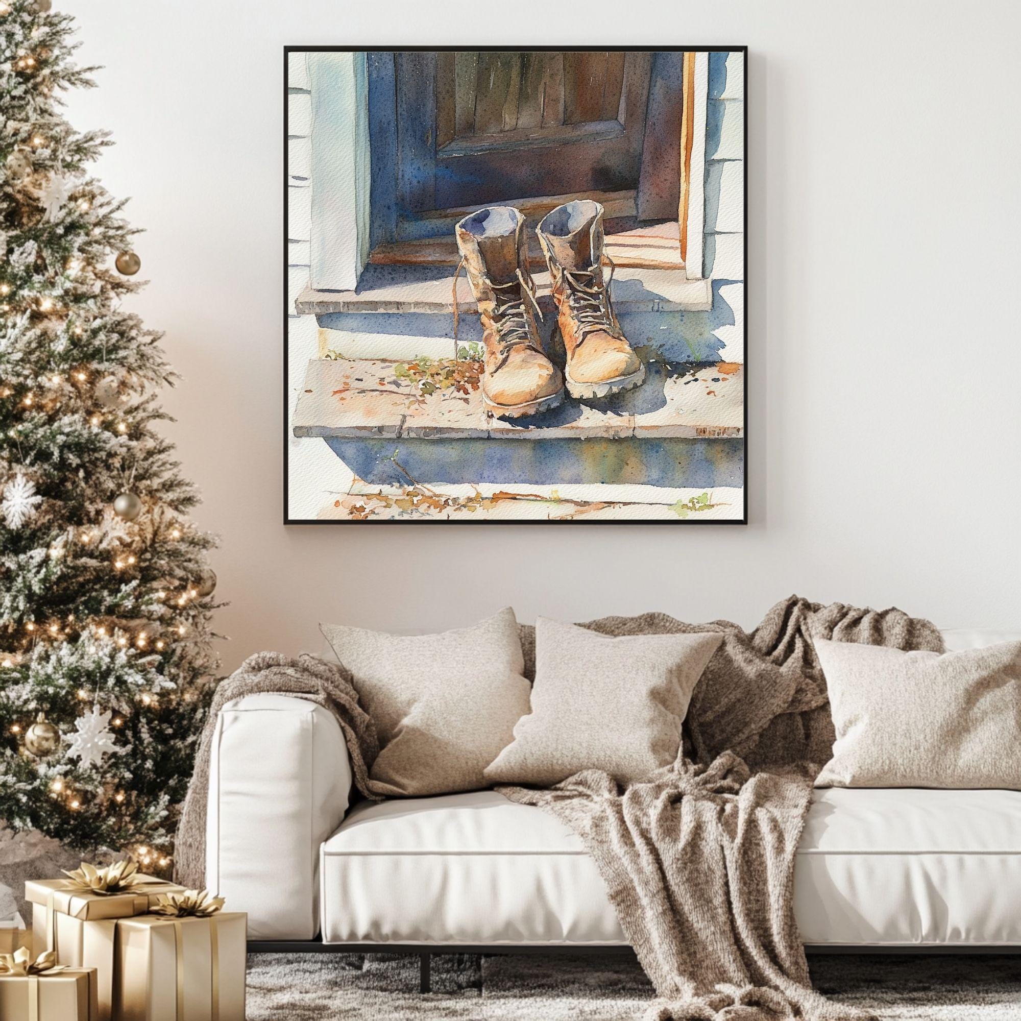 Rustic Distressed Boots Canvas Art, Western Farmhouse Wall Decor, Vintage Country Style Art Print, Distressed Boots Canvas Art