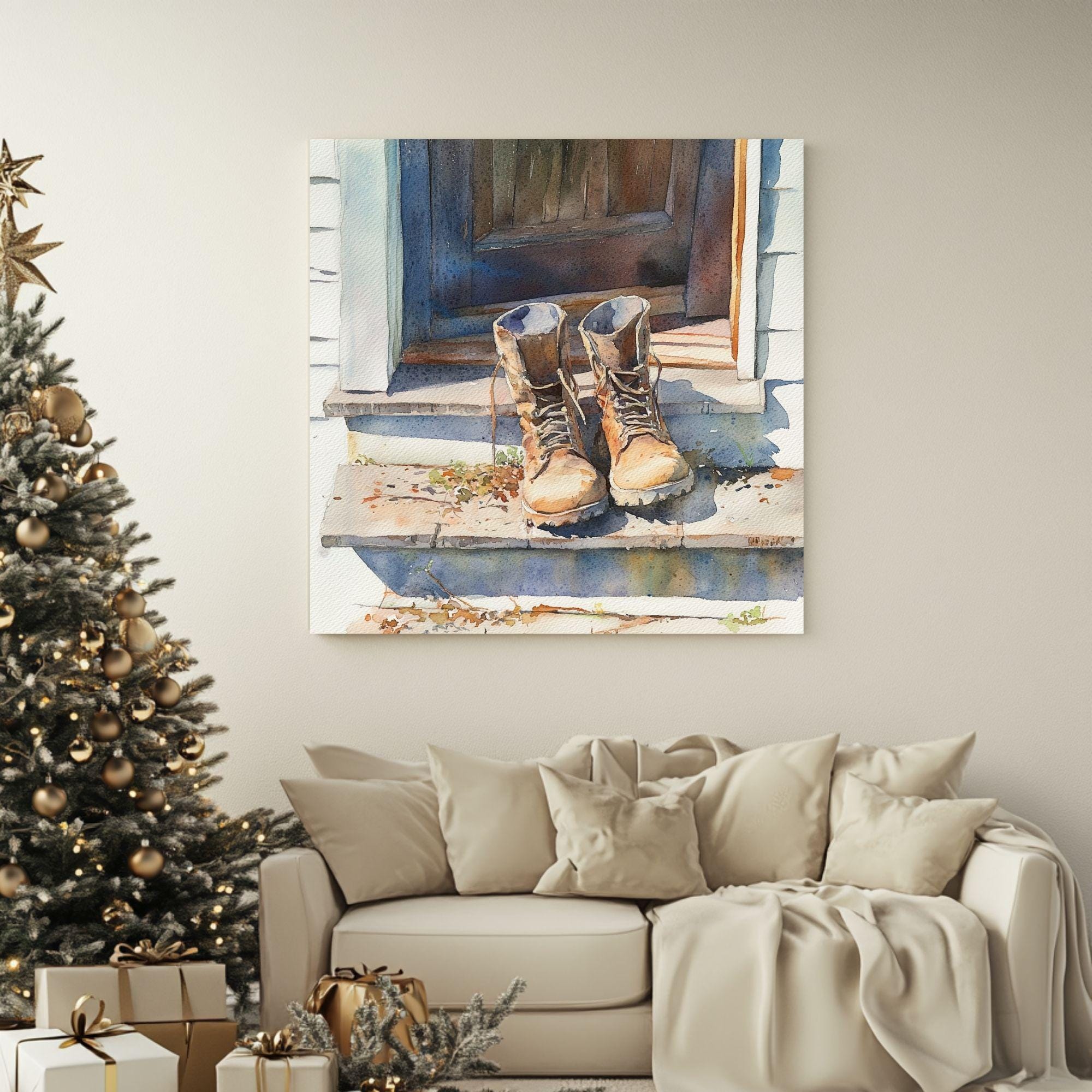 Rustic Distressed Boots Canvas Art, Western Farmhouse Wall Decor, Vintage Country Style Art Print, Distressed Boots Canvas Art