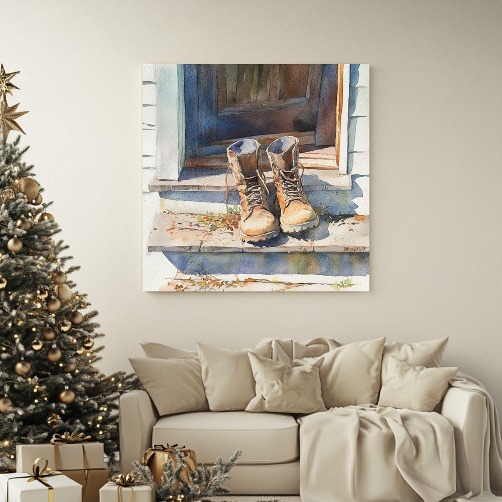 Rustic Distressed Boots Canvas Art, Western Farmhouse Wall Decor, Vintage Country Style Art Print, Distressed Boots Canvas Art