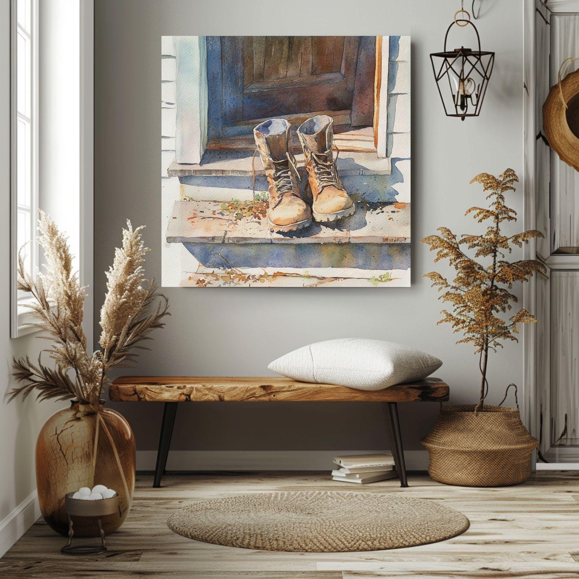 Rustic Distressed Boots Canvas Art, Western Farmhouse Wall Decor, Vintage Country Style Art Print, Distressed Boots Canvas Art