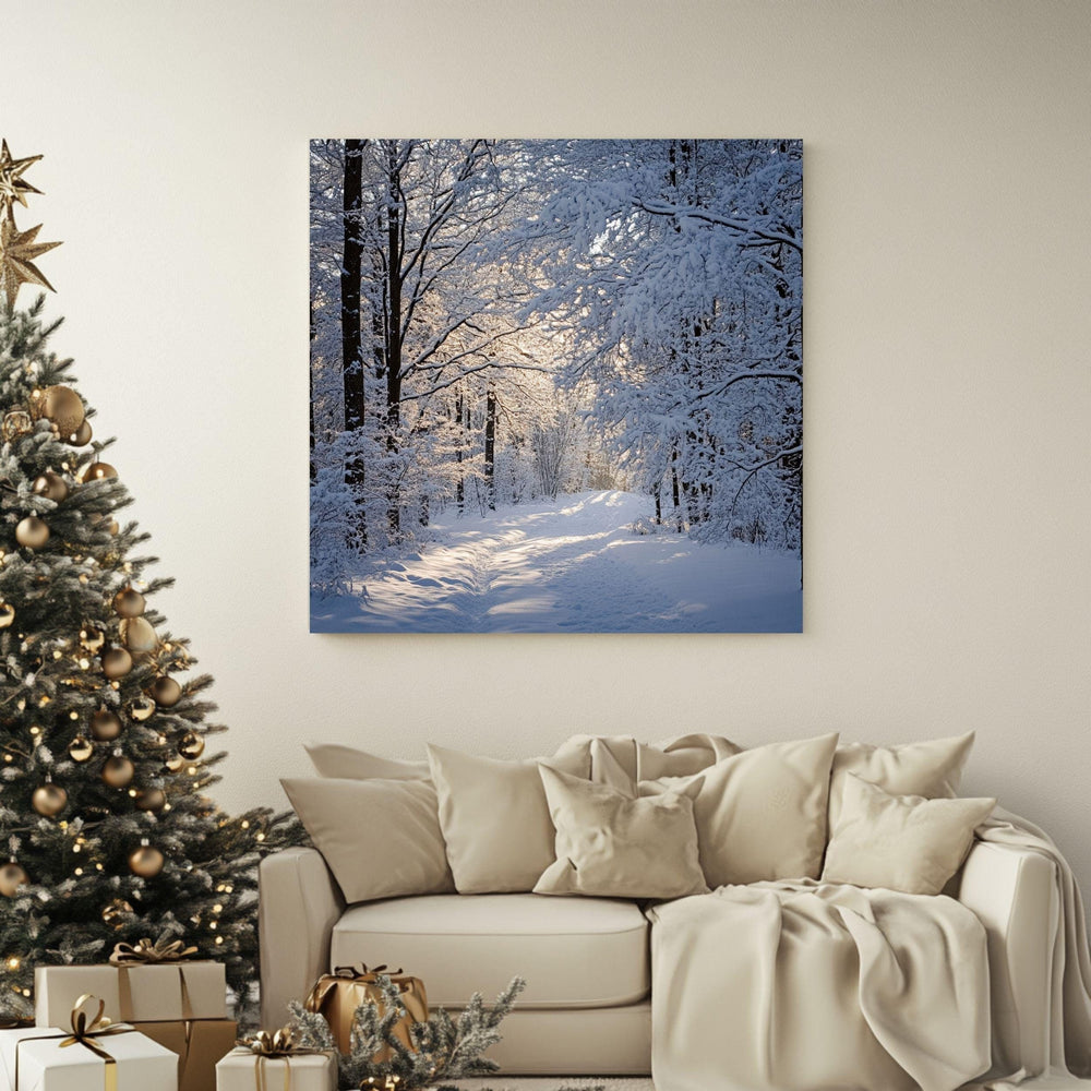 Winter Forest Canvas Wall Art, Serene Snowy Home Decor, Cozy Winter Trees Poster, Black Framed Canvas Art, Winter Nature Wall Decor