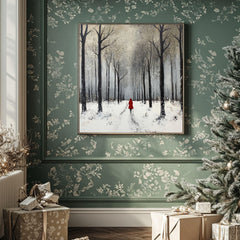 Winter Forest Scene Wall Art, Cozy Snowy Trees Black Framed Canvas Art, Snow Covered Nature Poster, Winter Christmas Wall Decor