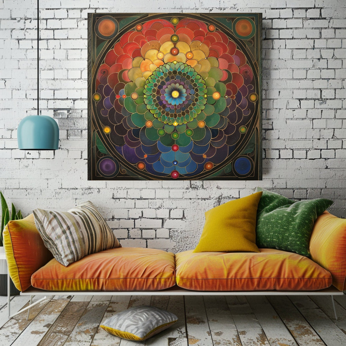 Chakra Meditation Color Energy Healing Canvas Wall Art, Mindfulness Black Framed Wall Art, Mental Spiritual Art, Zen Wall Decor