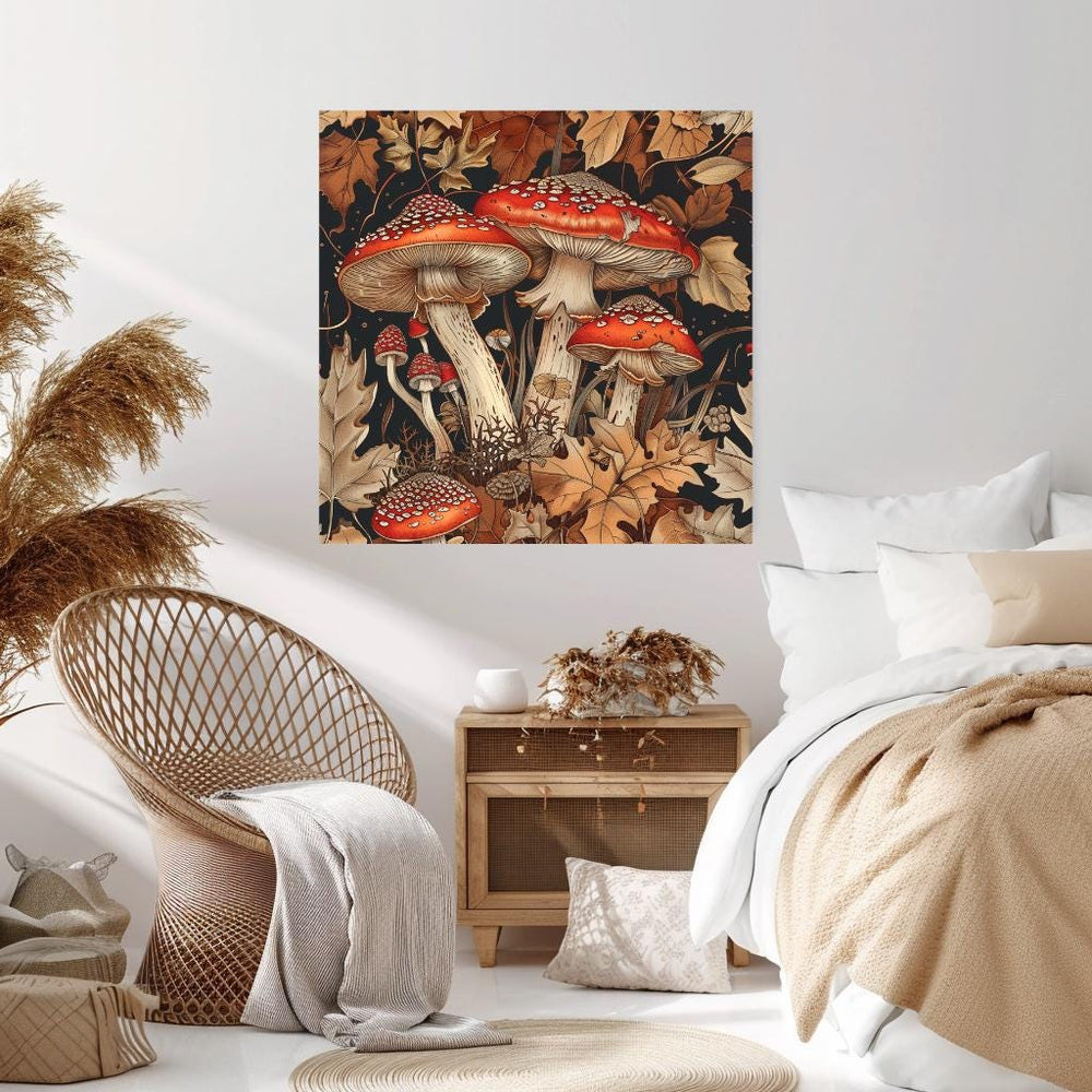 William Morris Inspired Mushrooms Canvas Vintage Mushroom Cottagecore Canvas Wall Art Botanical Mushroom Illustration Housewarming Present