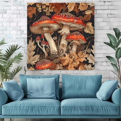 William Morris Inspired Mushrooms Canvas Vintage Mushroom Cottagecore Canvas Wall Art Botanical Mushroom Illustration Housewarming Present