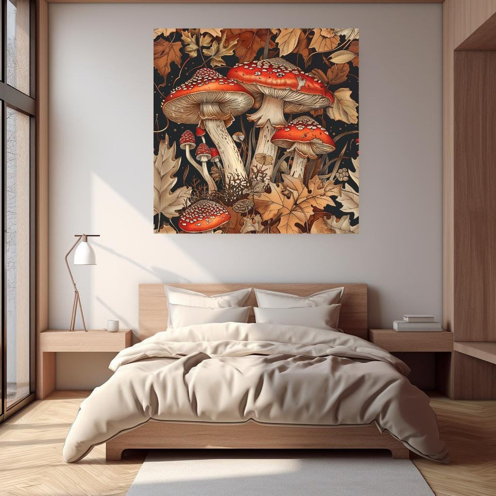 William Morris Inspired Mushrooms Canvas Vintage Mushroom Cottagecore Canvas Wall Art Botanical Mushroom Illustration Housewarming Present