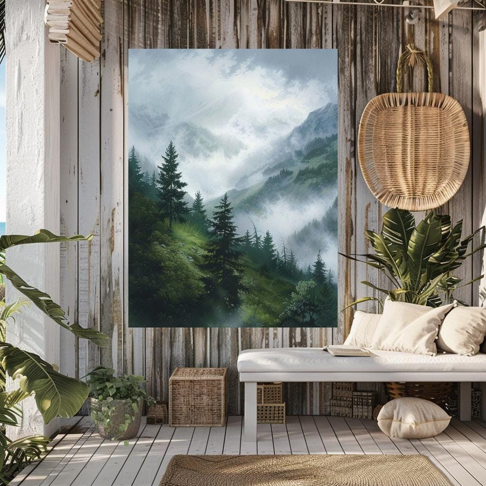 Foggy Mountain Canvas Art, Misty Mountain Canvas, Foggy Mountain Wall Art, Scenery Wall Art, Mountain Wall Decor, Nature Scenery Wall Decor