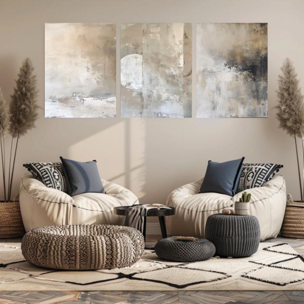 Modern Neutral Abstract Gallery Wall Art Set of 3 Neutral Nordic Canvas Simple Abstract Art Minimalist Brush Strokes Modern Abstract Art