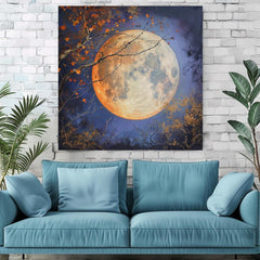 Golden Moon Enchanting Canvas Wall Art, Lunar Art Black Framed Wall Art Decor, Celestial Bewitching Art Ready to Hang Wall Magical Art Decor