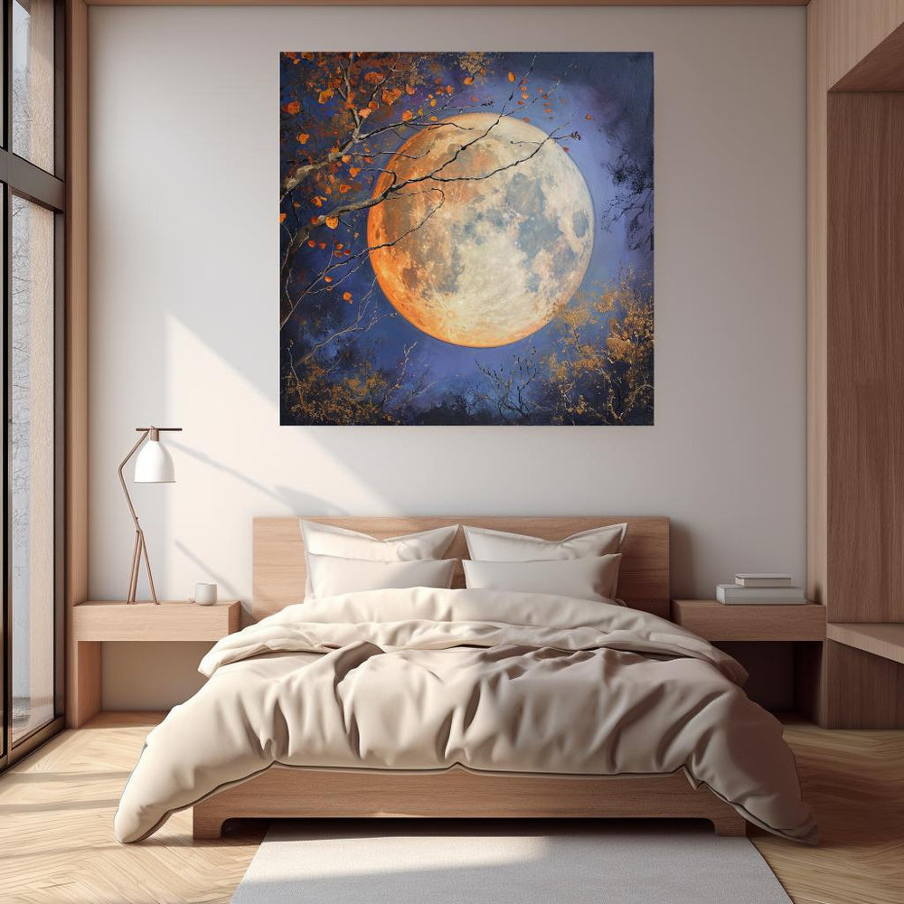 Golden Moon Enchanting Canvas Wall Art, Lunar Art Black Framed Wall Art Decor, Celestial Bewitching Art Ready to Hang Wall Magical Art Decor