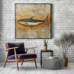 Primitive Sardine Canvas, Coastal Wall Art, Vintage Fish Wall Art, Nature-Inspired Framed Wall Art, Grandma Gift, Living Room Framed Art
