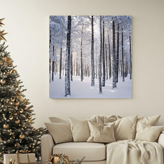 Snowy Forest Scene Canvas Wall Art, Cozy Winter Trees Poster, Serene Christmas Home Decor, Black Framed Christmas Art, Winter Nature Decor
