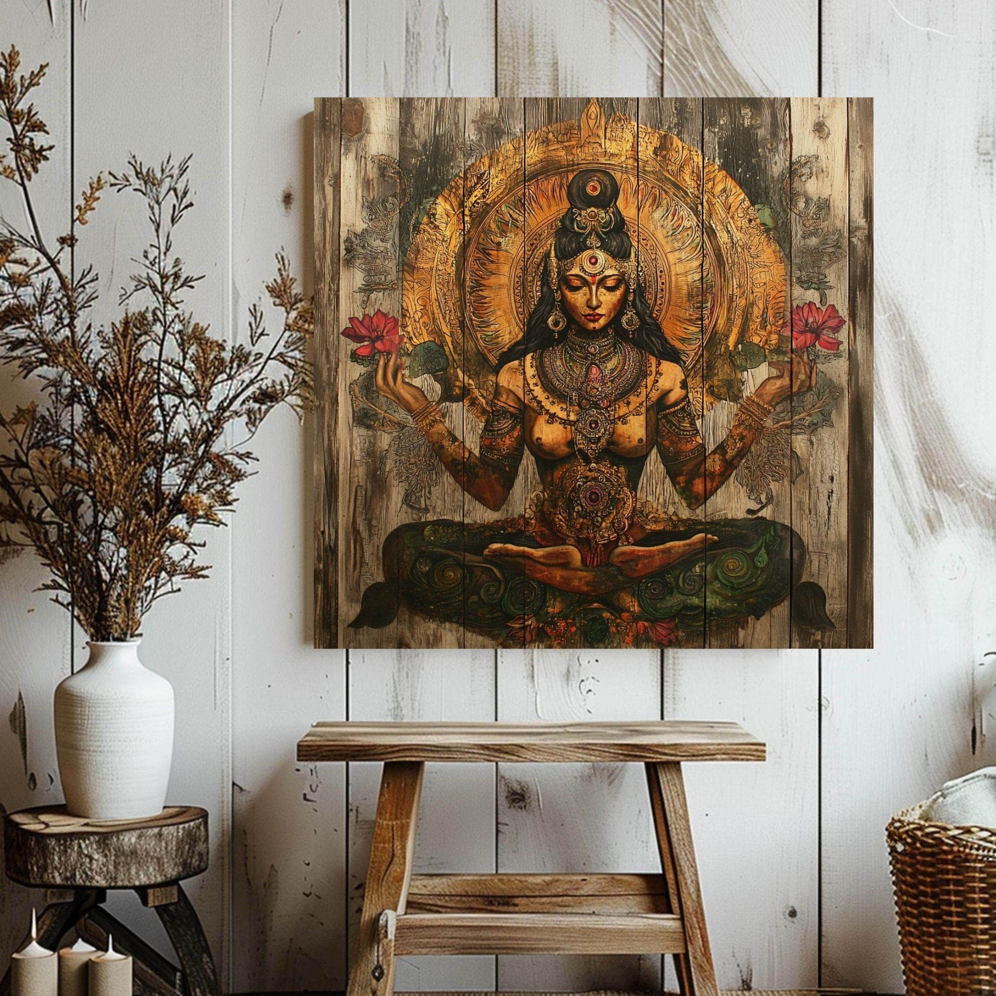 Goddess Pachamama Canvas Art, Earth Mother Boho Wall Decor, Spiritual Nature Goddess Art, Eco-Friendly Canvas Art Gift