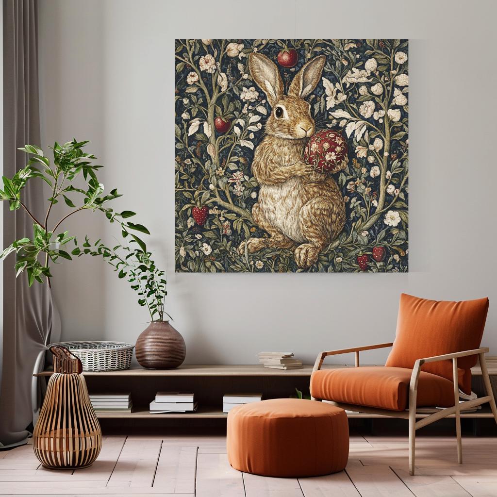 Vintage William Morris Bunny Wall Canvas Wall Art, Nature-Inspired Wall Art, Vintage Rabbit Wall Art, Nature Wall Art Decor