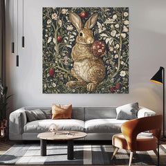 Vintage William Morris Bunny Wall Canvas Wall Art, Nature-Inspired Wall Art, Vintage Rabbit Wall Art, Nature Wall Art Decor