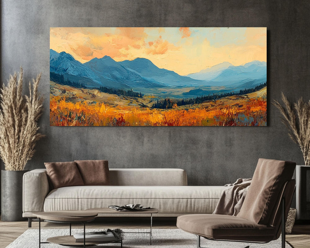 Sunlit Autumn Mountain Canvas Art, Fall Landscape Wall Decor, Rustic Fall Scenic Home Decor, Nature-Inspired Canvas Print