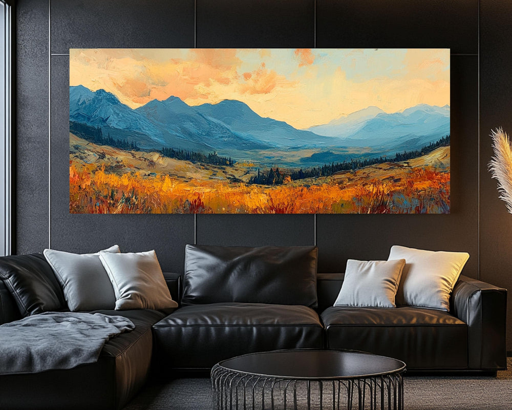 Sunlit Autumn Mountain Canvas Art, Fall Landscape Wall Decor, Rustic Fall Scenic Home Decor, Nature-Inspired Canvas Print