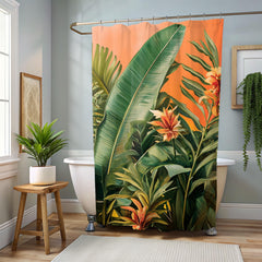 Tropical Botanical Shower Curtain, Nature-Inspired Bathroom, Vibrant Curtain Print Modern Tropical Vibes Bathroom Decor