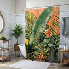 Tropical Botanical Shower Curtain, Nature-Inspired Bathroom, Vibrant Curtain Print Modern Tropical Vibes Bathroom Decor