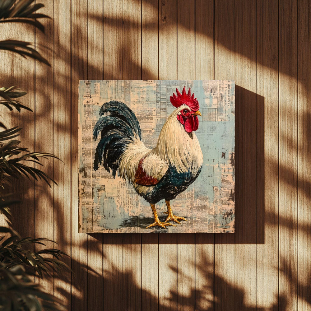 Vintage Country Rooster Wall Art, Rustic Farmhouse Chicken Decor, Chicken Canvas Art, Framed Canvas Barnyard Animal Painting